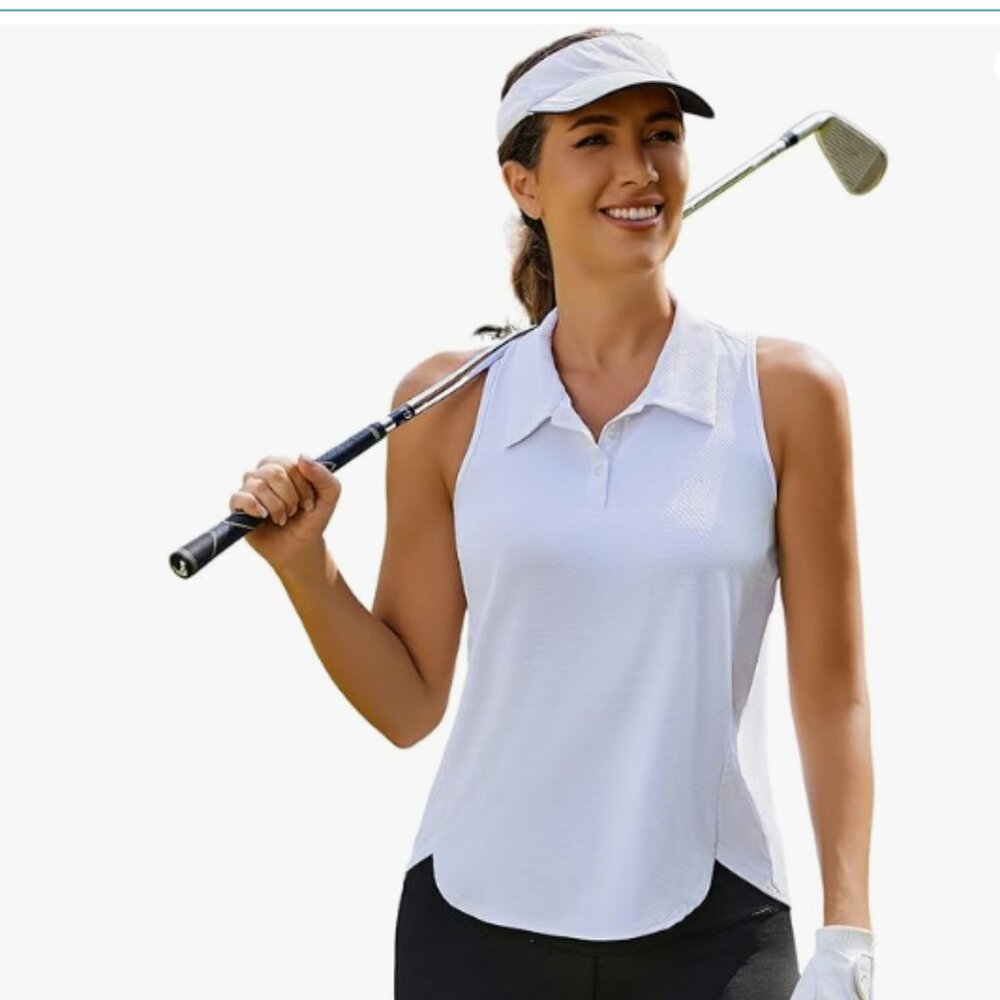 NWT Pinspark white racerback top -- golf, tennis, pickleball, button down  front